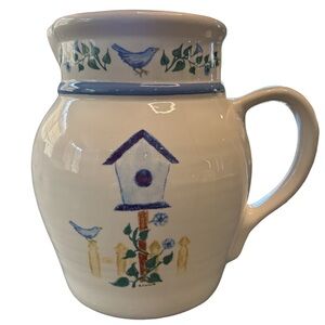 farmhouse cottagecore hand painted blue bird Santa Ana Crock Shop 8in pitcher